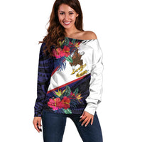 American Samoa Flag Day Since 1900 Off Shoulder Sweater Samoa Muamua Le Atua Tropical Flowers