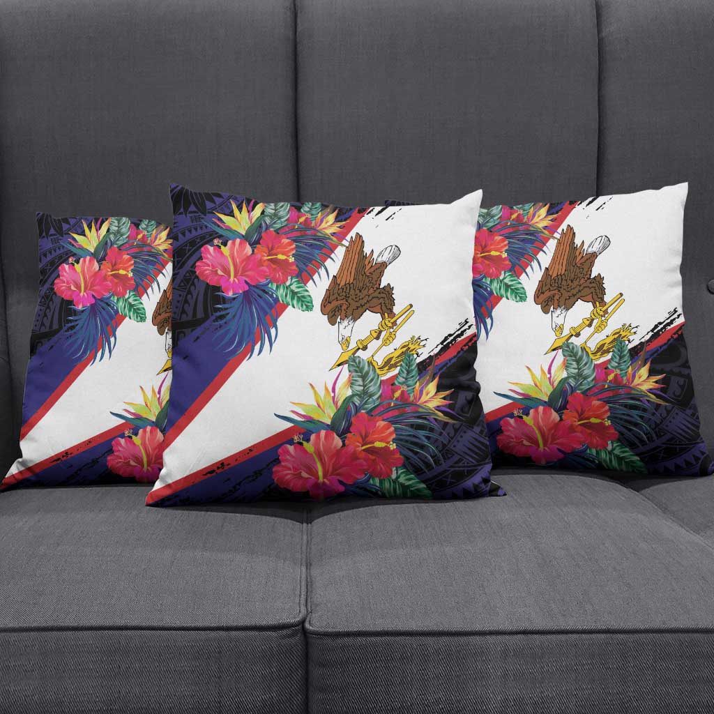 American Samoa Flag Day Since 1900 Pillow Cover Samoa Muamua Le Atua Tropical Flowers - Polynesian Pride
