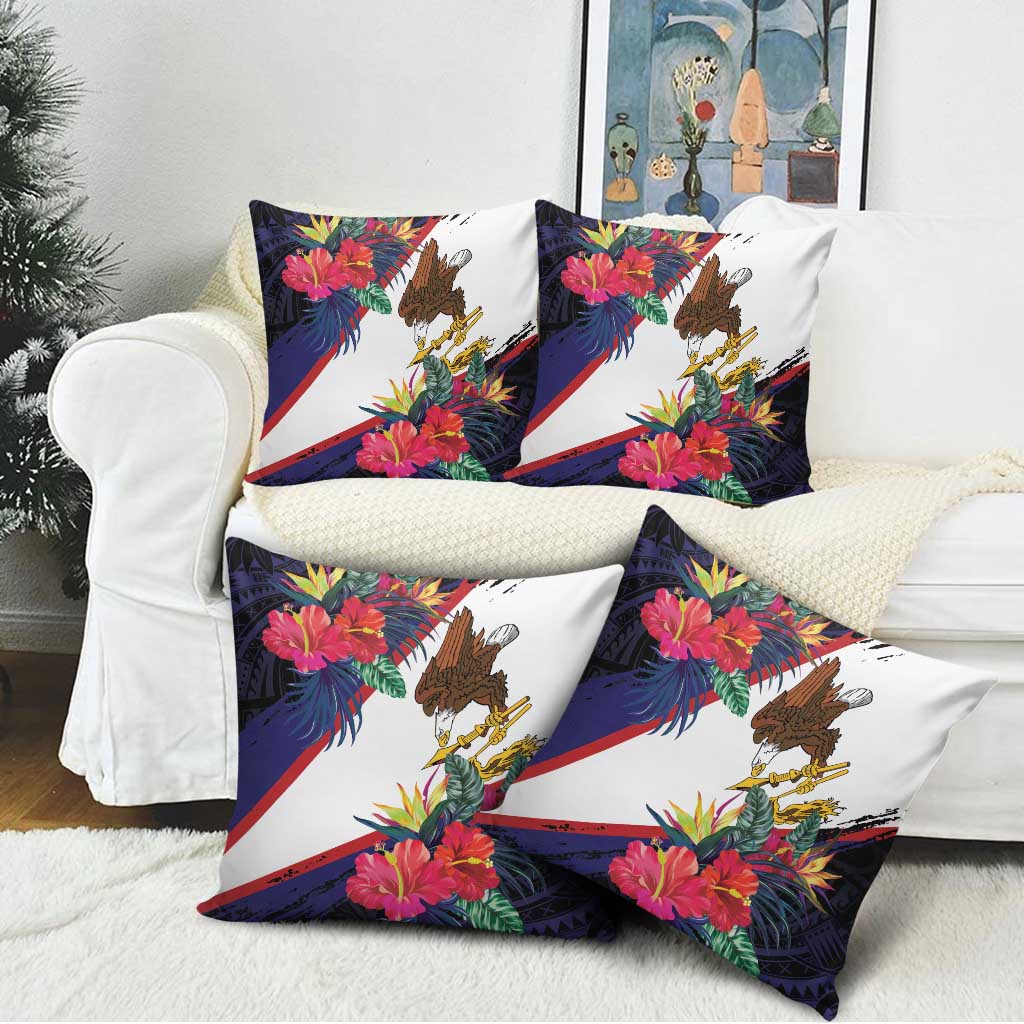 American Samoa Flag Day Since 1900 Pillow Cover Samoa Muamua Le Atua Tropical Flowers - Polynesian Pride