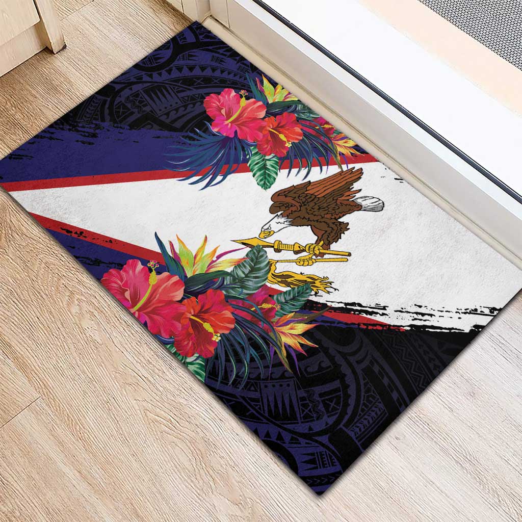 American Samoa Flag Day Since 1900 Rubber Doormat Samoa Muamua Le Atua Tropical Flowers