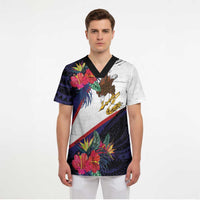 American Samoa Flag Day Since 1900 Scrub Top Samoa Muamua Le Atua Tropical Flowers - Polynesian Pride