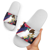 American Samoa Flag Day Since 1900 Slide Sandals Samoa Muamua Le Atua Tropical Flowers - Polynesian Pride