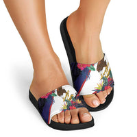 American Samoa Flag Day Since 1900 Slide Sandals Samoa Muamua Le Atua Tropical Flowers - Polynesian Pride