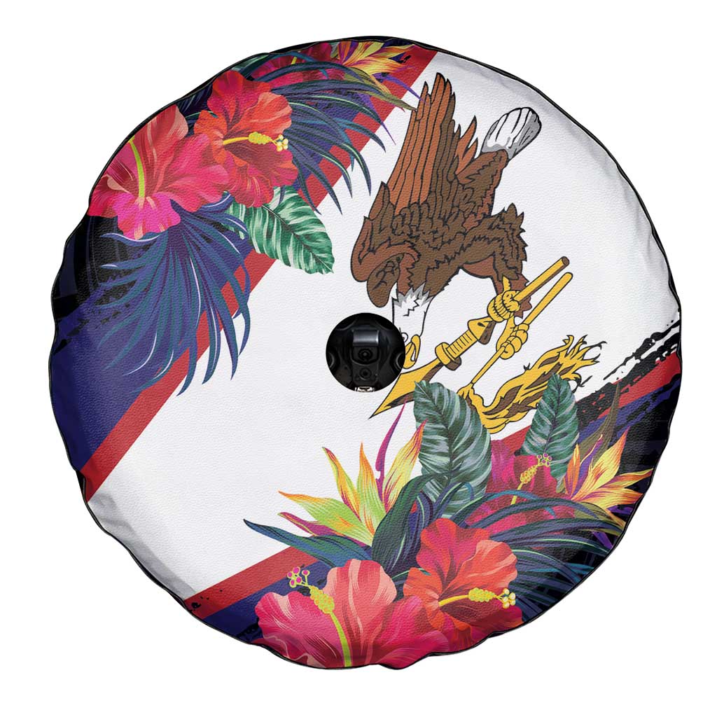 American Samoa Flag Day Since 1900 Spare Tire Cover Samoa Muamua Le Atua Tropical Flowers