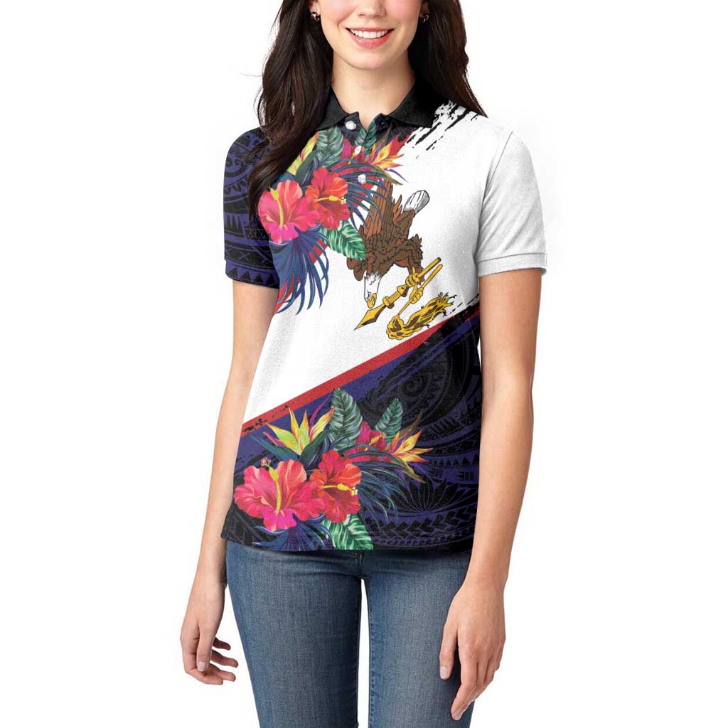 American Samoa Flag Day Since 1900 Women Polo Shirt Samoa Muamua Le Atua Tropical Flowers