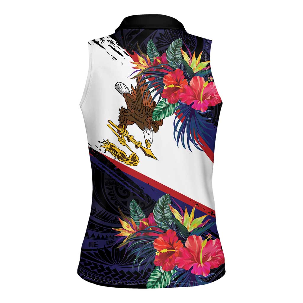 American Samoa Flag Day Since 1900 Women Sleeveless Polo Shirt Samoa Muamua Le Atua Tropical Flowers