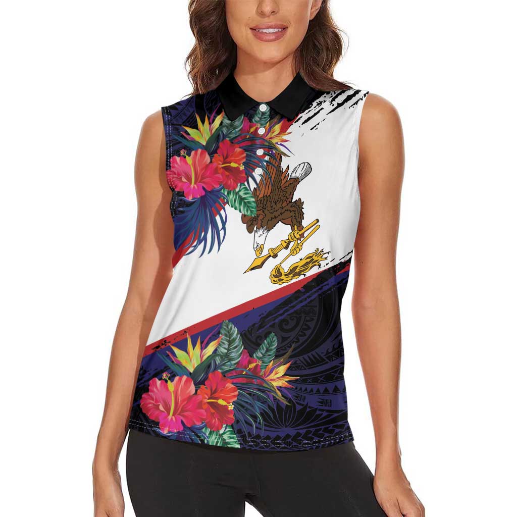 American Samoa Flag Day Since 1900 Women Sleeveless Polo Shirt Samoa Muamua Le Atua Tropical Flowers