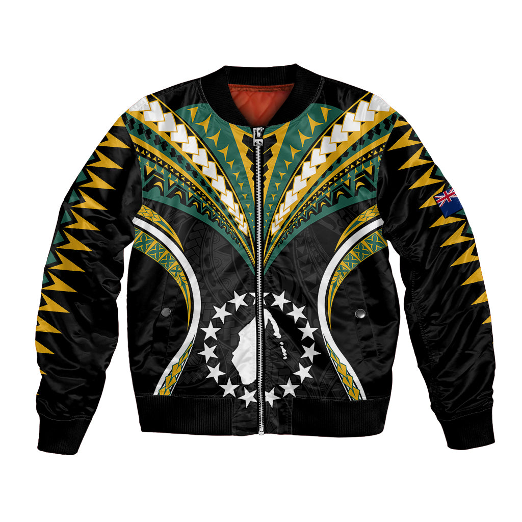 Polynesian Pride Aitutaki Island Bomber Jacket Cook Islands Tribal Wave Style LT9 Unisex Black - Polynesian Pride