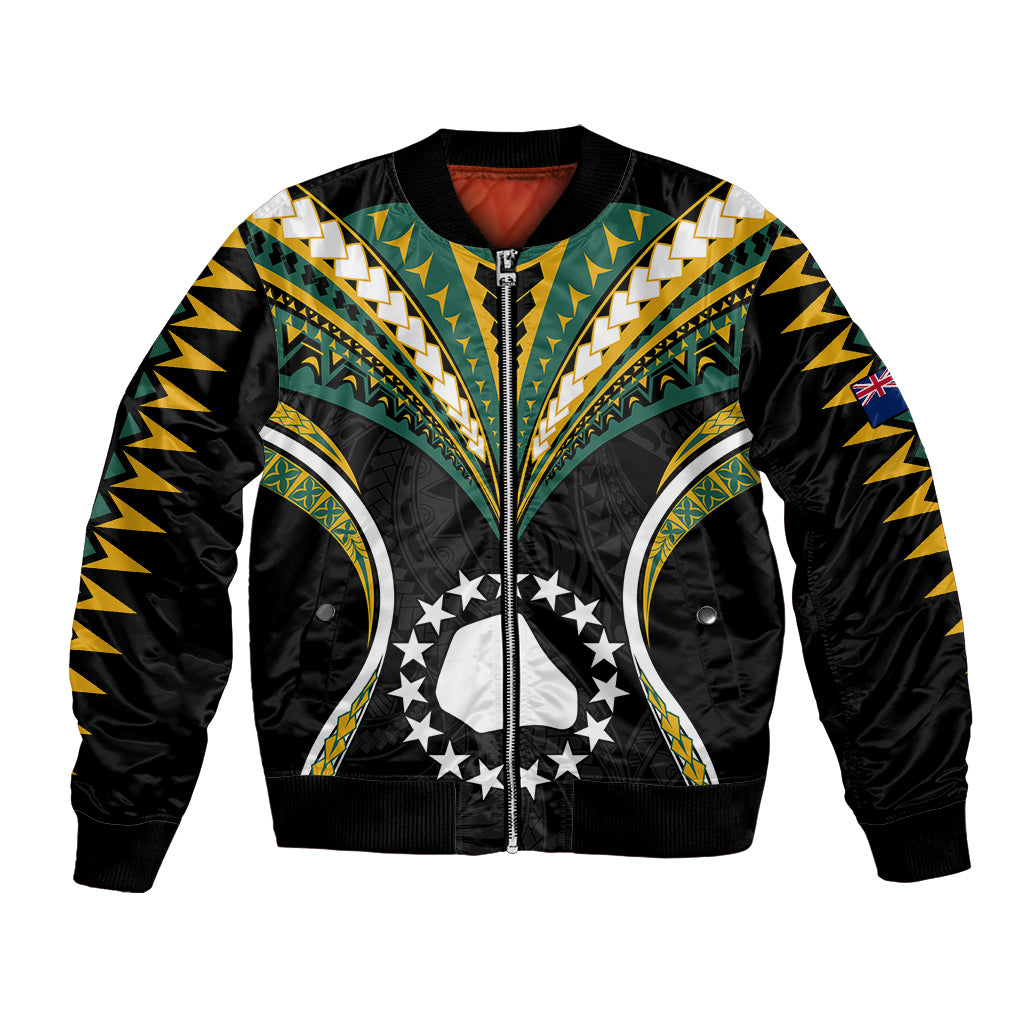 (Personalised) Polynesian Pride Mangaia Island Bomber Jacket Cook Islands Tribal Wave Style LT9 Unisex Black - Polynesian Pride