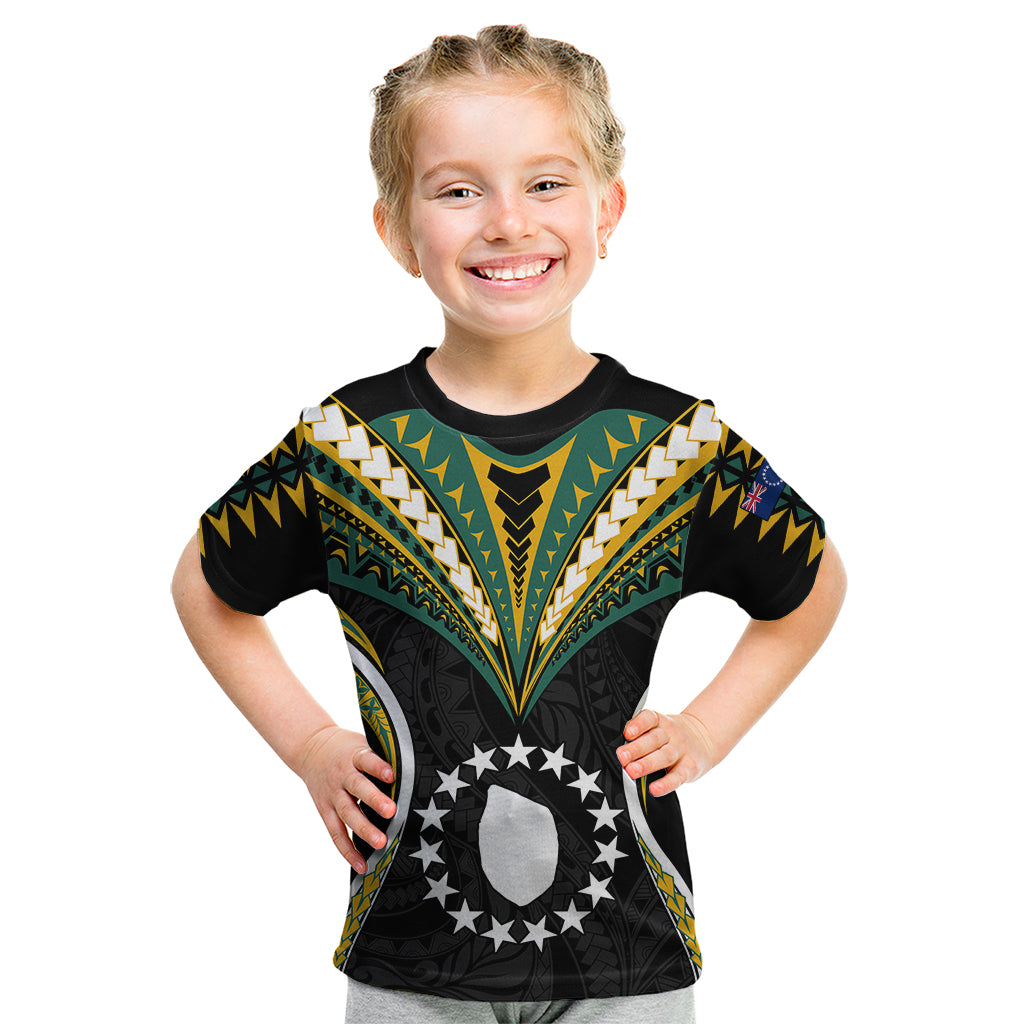 Polynesian Pride Mauke Island Kid T Shirt Cook Islands Tribal Wave Style LT9 Black - Polynesian Pride