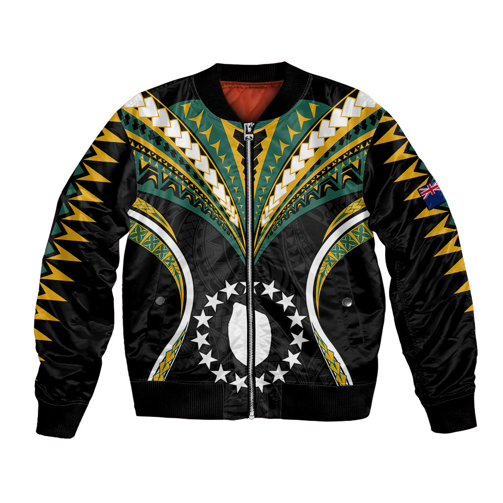 (Personalised) Polynesian Pride Mauke Island Bomber Jacket Cook Islands Tribal Wave Style LT9 Unisex Black - Polynesian Pride