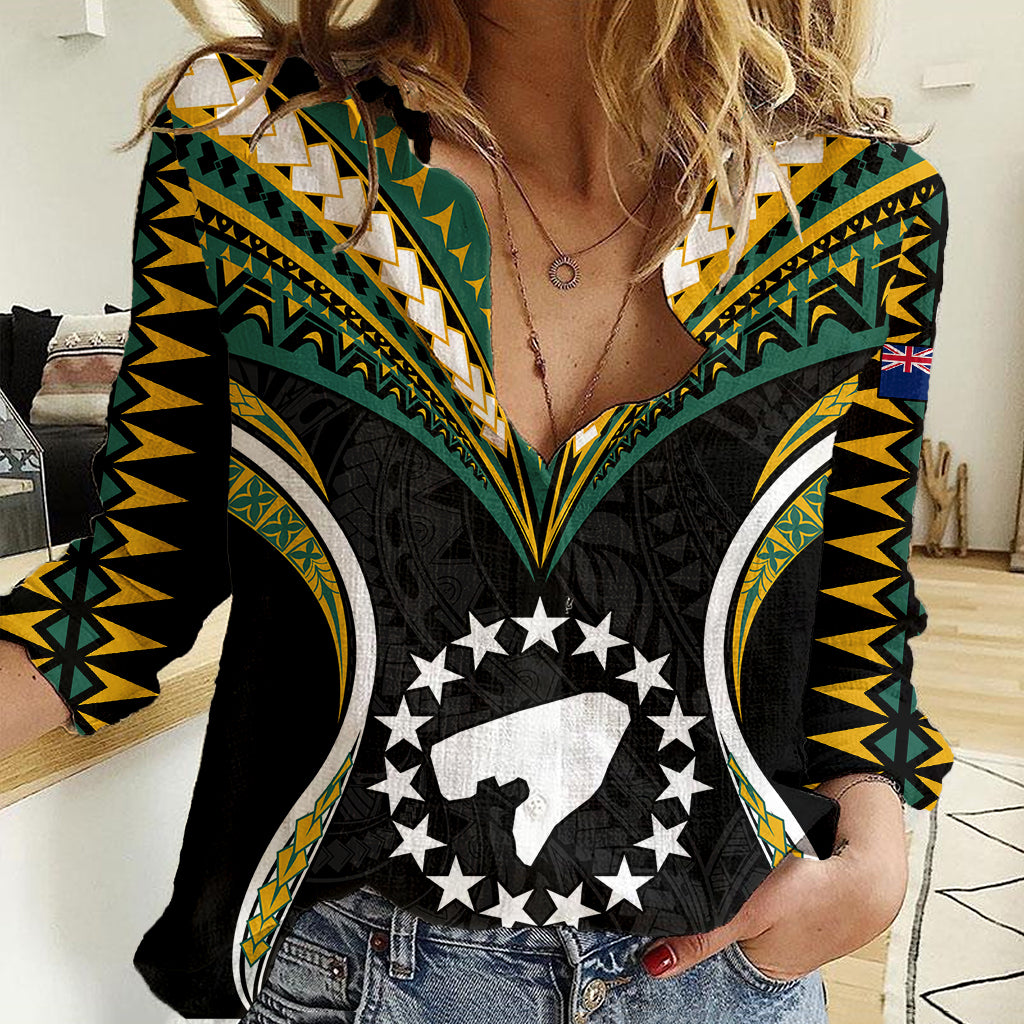 Polynesian Pride Pukapuka Island Women Casual Shirt Cook Islands Tribal Wave Style LT9 Female Black - Polynesian Pride