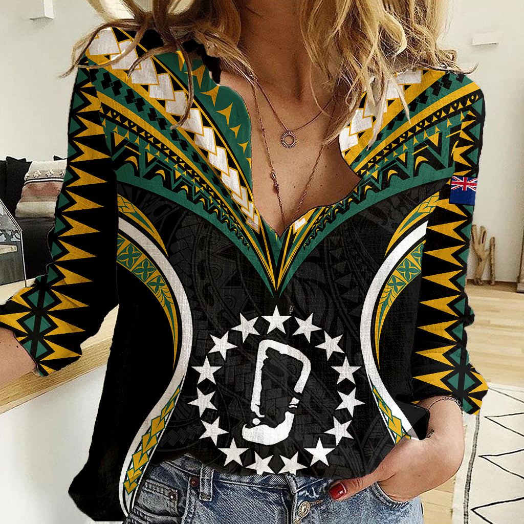 (Personalised) Polynesian Pride Rakahanga Island Women Casual Shirt Cook Islands Tribal Wave Style LT9 Female Black - Polynesian Pride