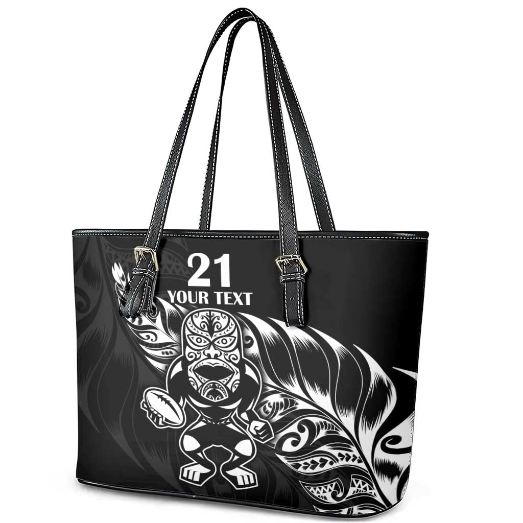 New Zealand Rugby Custom Leather Tote Bag Opango All Black Fern