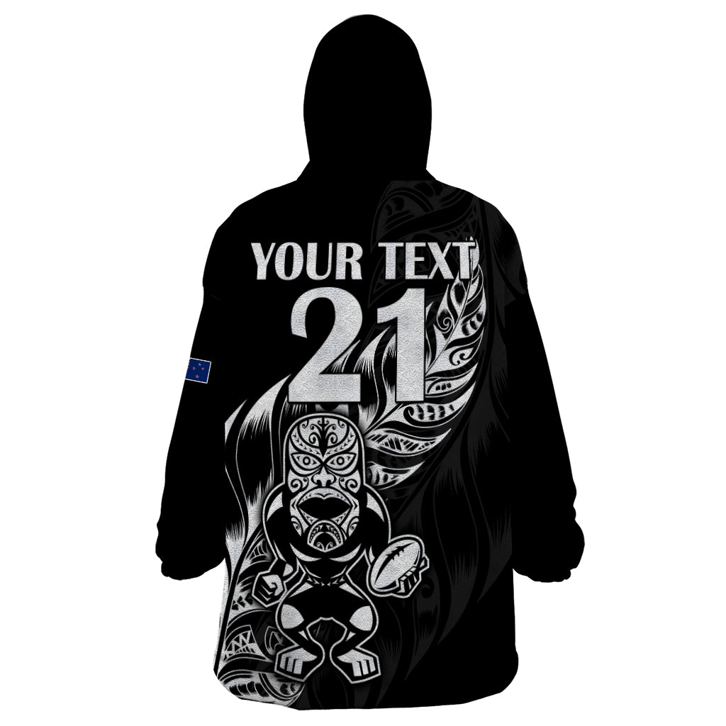 (Custom Text And Number) New Zealand All Black Rugby Wearable Blanket Hoodie LT9 - Polynesian Pride