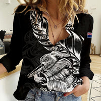 New Zealand Kiwi Rugby Women Casual Shirt LT9 Female Black - Polynesian Pride
