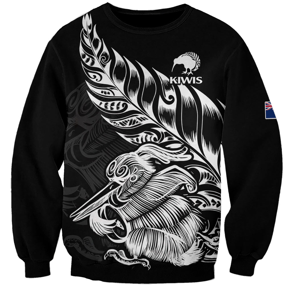 (Custom Text And Number) New Zealand Kiwi Rugby Sweatshirt LT9 Unisex Black - Polynesian Pride