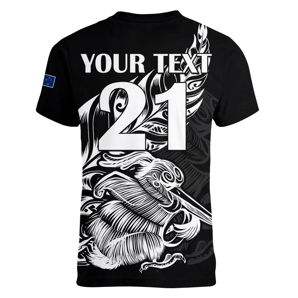 (Custom Text And Number) New Zealand Kiwi Rugby Women V Neck T Shirt LT9 - Polynesian Pride