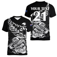 (Custom Text And Number) New Zealand Kiwi Rugby Women V Neck T Shirt LT9 - Polynesian Pride