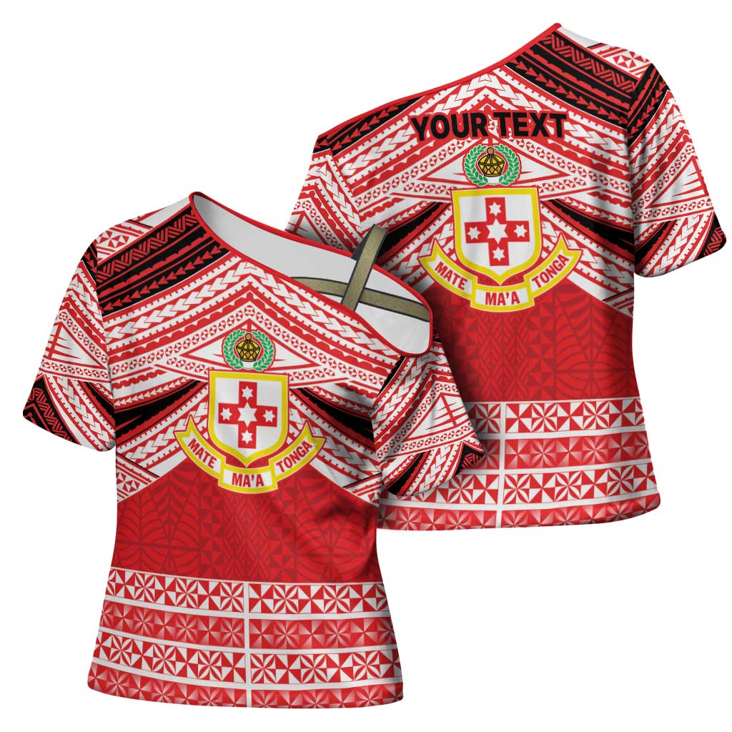 Personalised Kolisi Tonga College Atele Cross Shoulder Shirt Polynesian Ngatu Tribal - Polynesian Pride