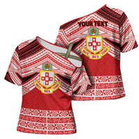 Personalised Kolisi Tonga College Atele Cross Shoulder Shirt Polynesian Ngatu Tribal - Polynesian Pride