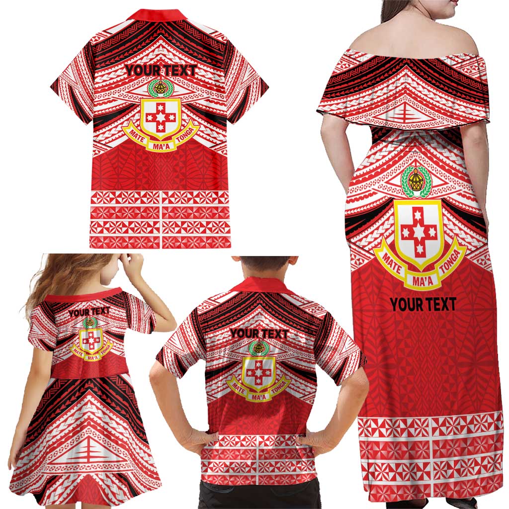 Personalised Kolisi Tonga College Atele Family Matching Off Shoulder Maxi Dress and Hawaiian Shirt Polynesian Ngatu Tribal
