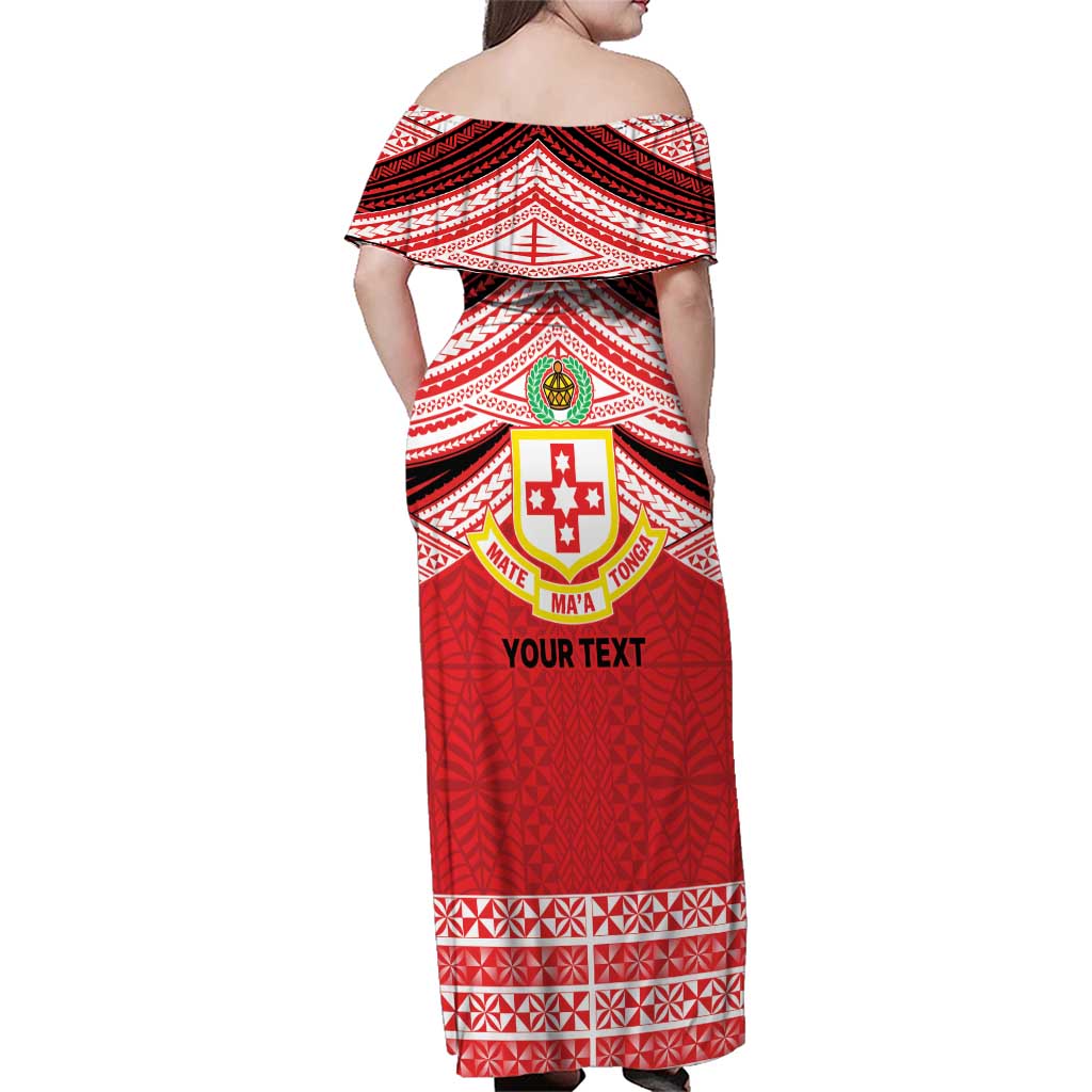 Personalised Kolisi Tonga College Atele Family Matching Off Shoulder Maxi Dress and Hawaiian Shirt Polynesian Ngatu Tribal