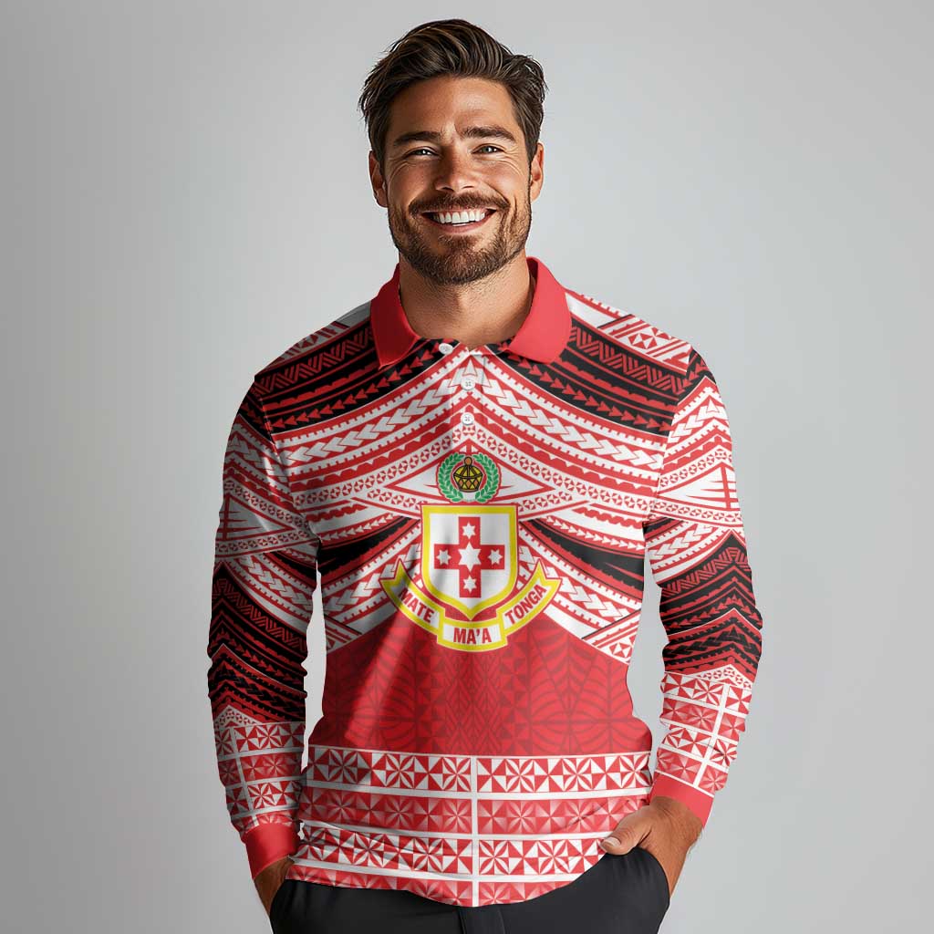 Personalised Kolisi Tonga College Atele Long Sleeve Polo Shirt Polynesian Ngatu Tribal