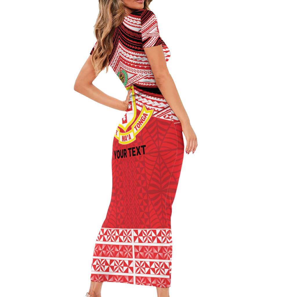 Personalised Kolisi Tonga College Atele Short Sleeve Bodycon Dress Polynesian Ngatu Tribal