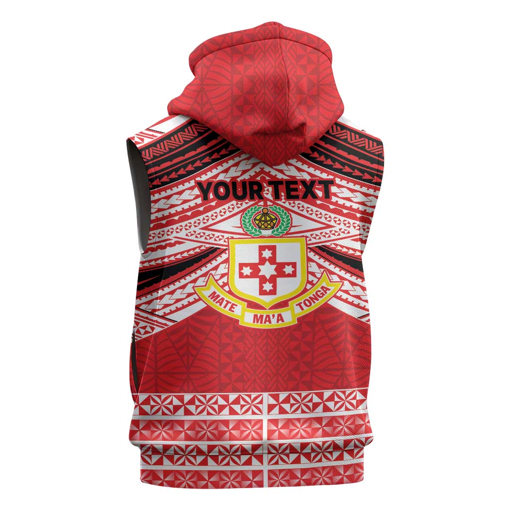 Personalised Kolisi Tonga College Atele Sleeveless Zip Hoodie Polynesian Ngatu Tribal - Polynesian Pride