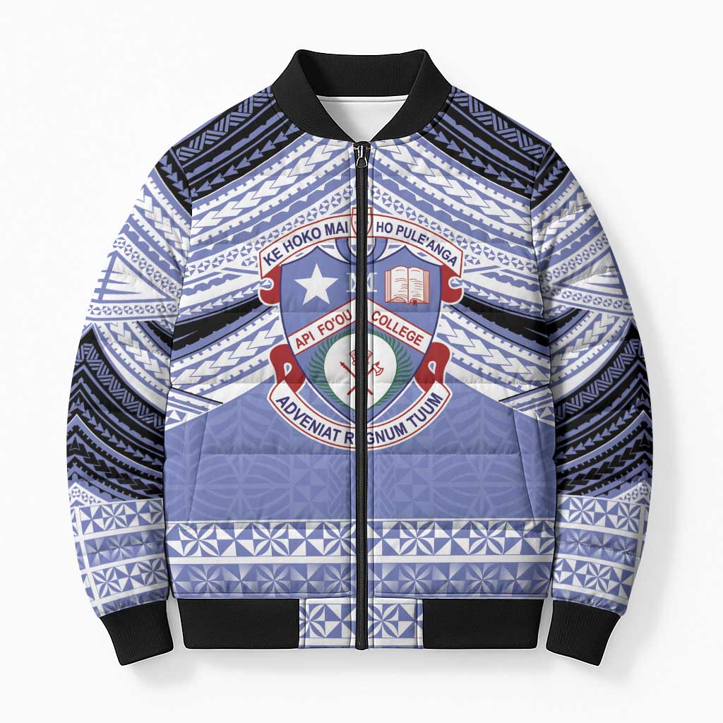 Personalised Tonga Apifoou College Bomber Puffer Jacket Polynesian Ngatu Tribal - Polynesian Pride