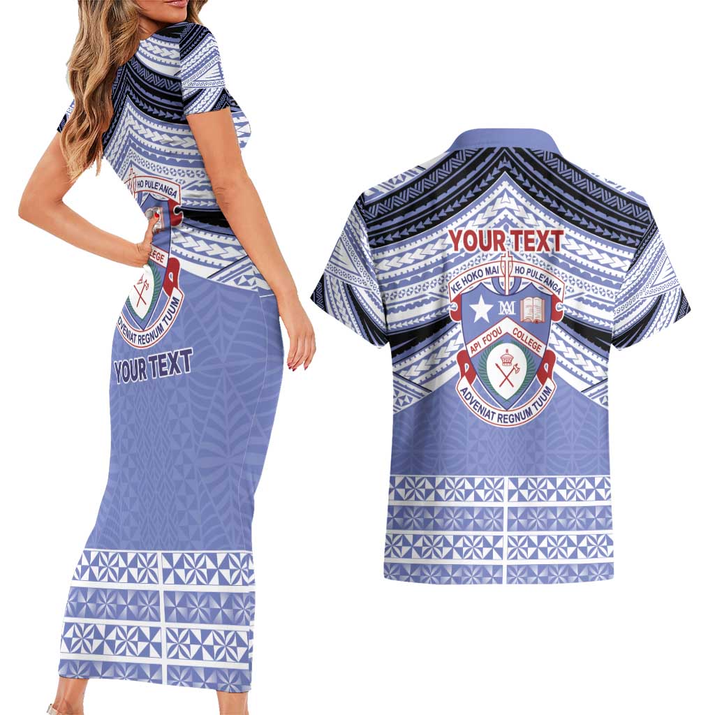 Personalised Tonga Apifoou College Couples Matching Short Sleeve Bodycon Dress and Hawaiian Shirt Polynesian Ngatu Tribal