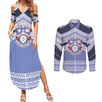 Personalised Tonga Apifoou College Couples Matching Summer Maxi Dress and Long Sleeve Button Shirt Polynesian Ngatu Tribal