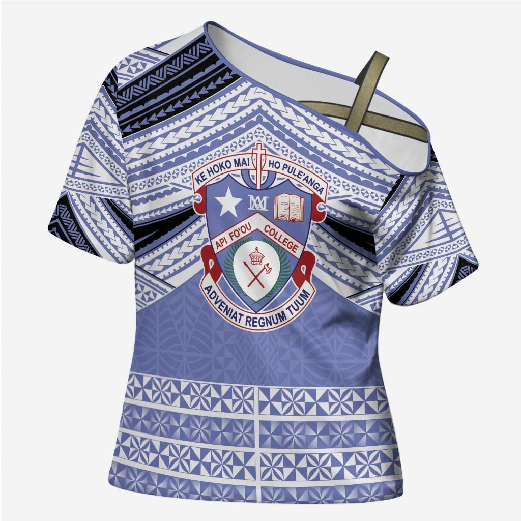 Personalised Tonga Apifoou College Cross Shoulder Shirt Polynesian Ngatu Tribal - Polynesian Pride