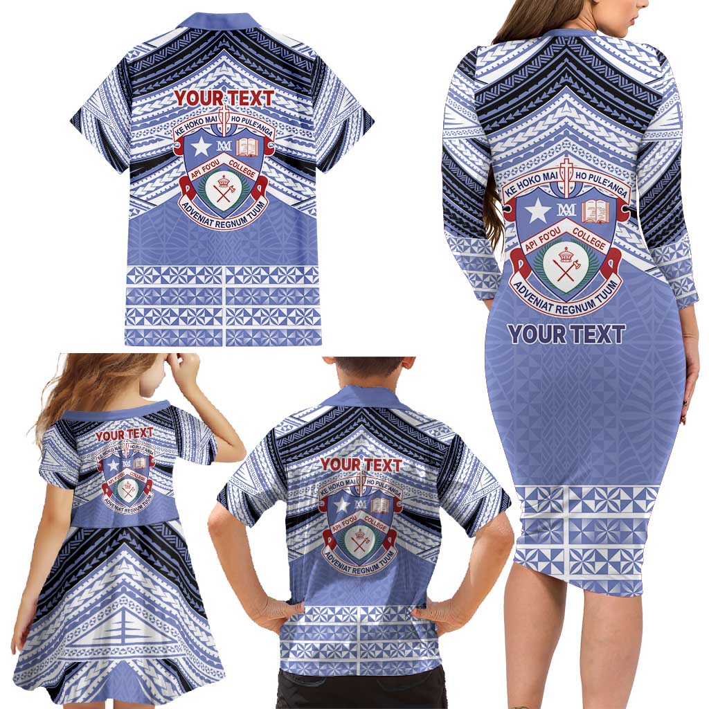 Personalised Tonga Apifoou College Family Matching Long Sleeve Bodycon Dress and Hawaiian Shirt Polynesian Ngatu Tribal