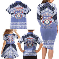Personalised Tonga Apifoou College Family Matching Long Sleeve Bodycon Dress and Hawaiian Shirt Polynesian Ngatu Tribal