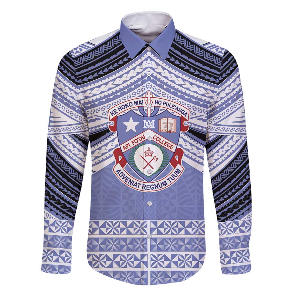 Personalised Tonga Apifoou College Family Matching Long Sleeve Bodycon Dress and Hawaiian Shirt Polynesian Ngatu Tribal