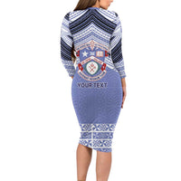 Personalised Tonga Apifoou College Family Matching Long Sleeve Bodycon Dress and Hawaiian Shirt Polynesian Ngatu Tribal