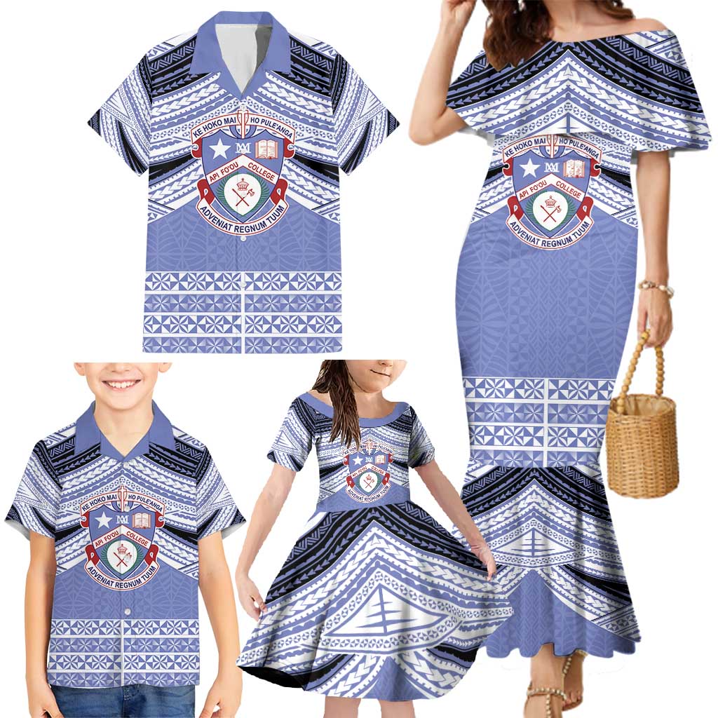 Personalised Tonga Apifoou College Family Matching Mermaid Dress and Hawaiian Shirt Polynesian Ngatu Tribal