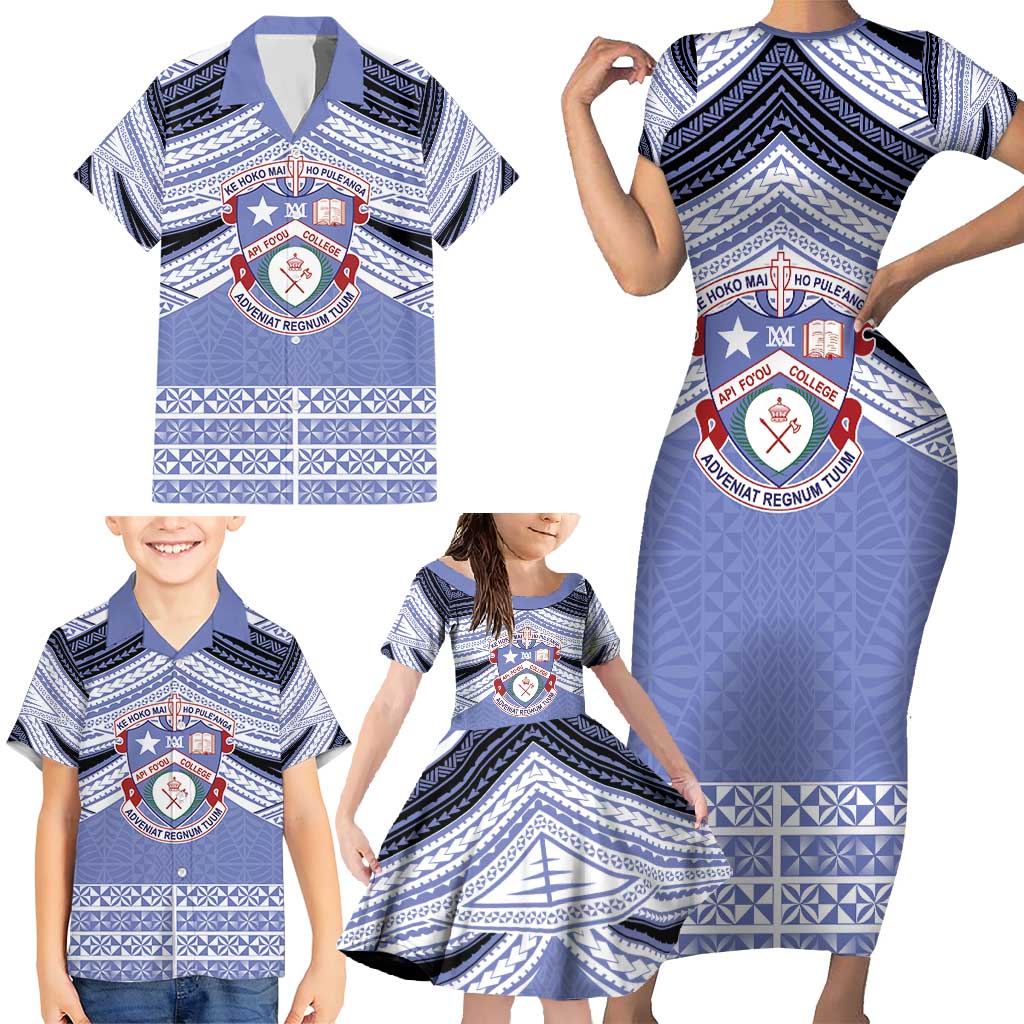 Personalised Tonga Apifoou College Family Matching Short Sleeve Bodycon Dress and Hawaiian Shirt Polynesian Ngatu Tribal