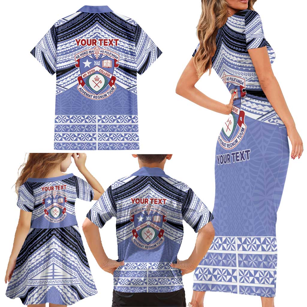 Personalised Tonga Apifoou College Family Matching Short Sleeve Bodycon Dress and Hawaiian Shirt Polynesian Ngatu Tribal
