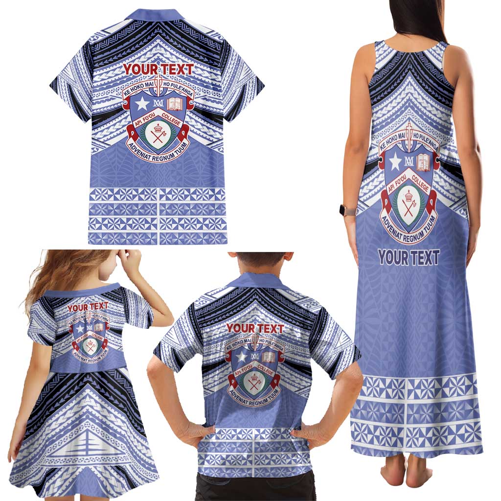 Personalised Tonga Apifoou College Family Matching Tank Maxi Dress and Hawaiian Shirt Polynesian Ngatu Tribal