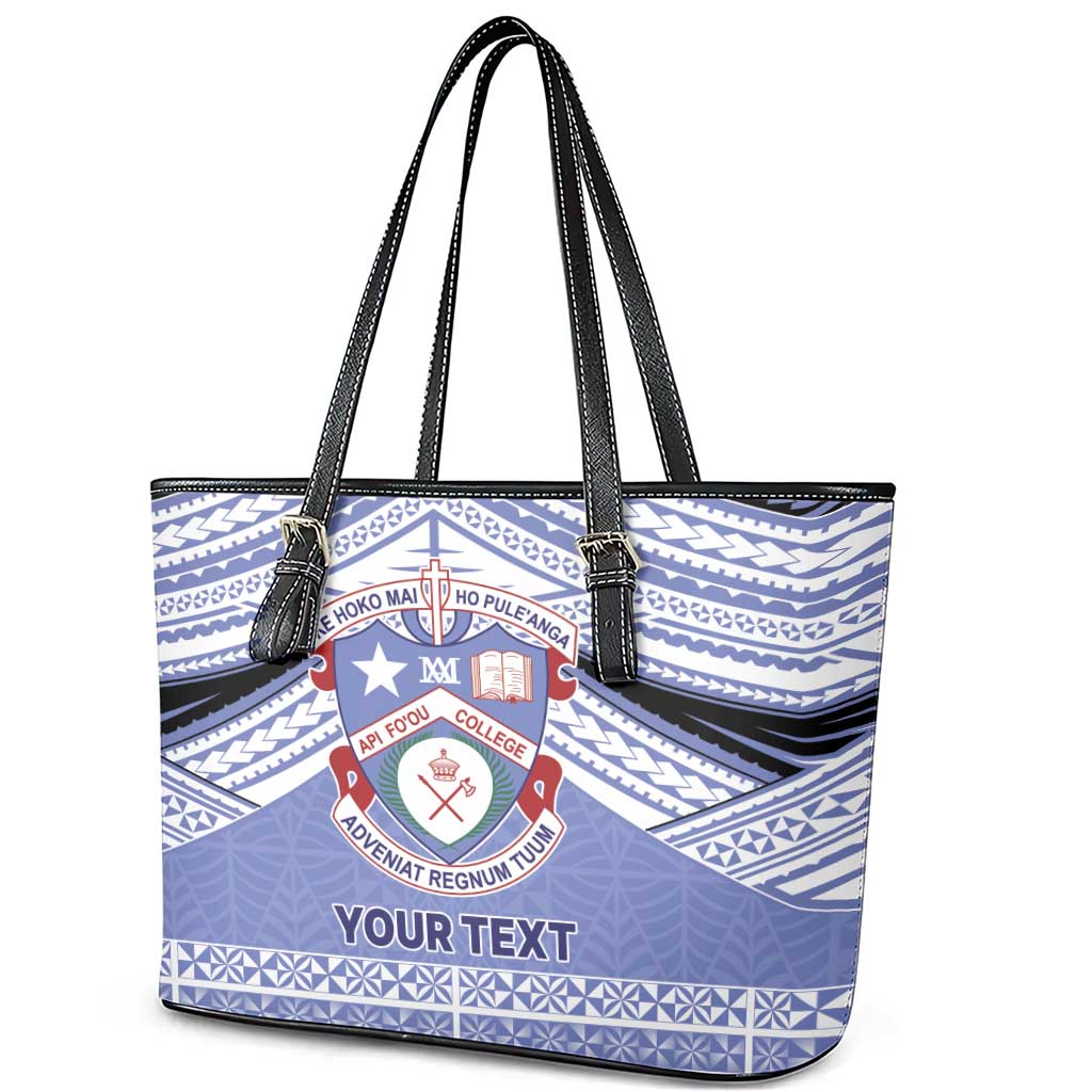 Personalised Tonga Apifoou College Leather Tote Bag Polynesian Ngatu Tribal