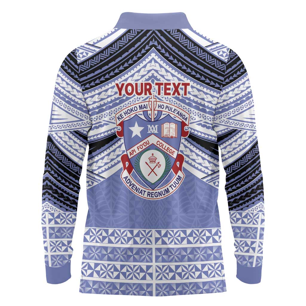 Personalised Tonga Apifoou College Long Sleeve Polo Shirt Polynesian Ngatu Tribal