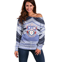 Personalised Tonga Apifoou College Off Shoulder Sweater Polynesian Ngatu Tribal