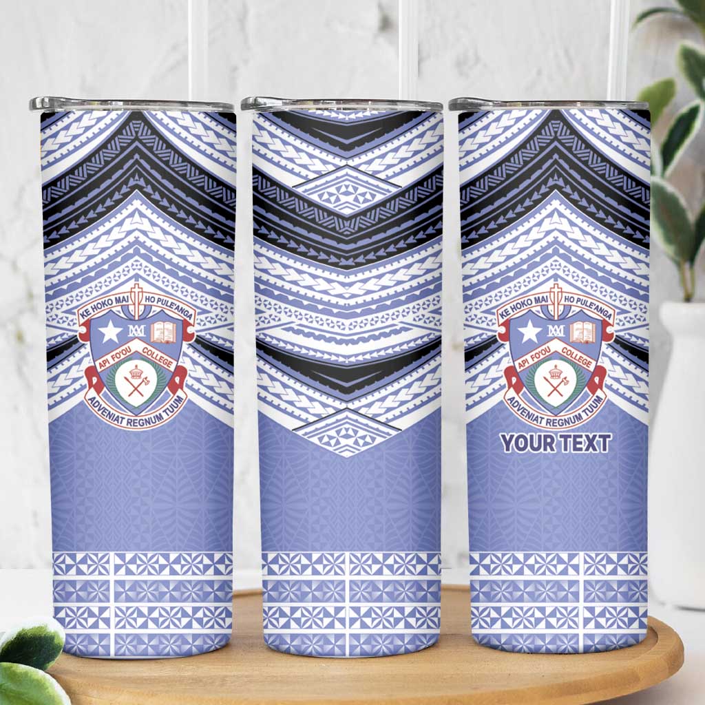 Personalised Tonga Apifoou College Skinny Tumbler Polynesian Ngatu Tribal