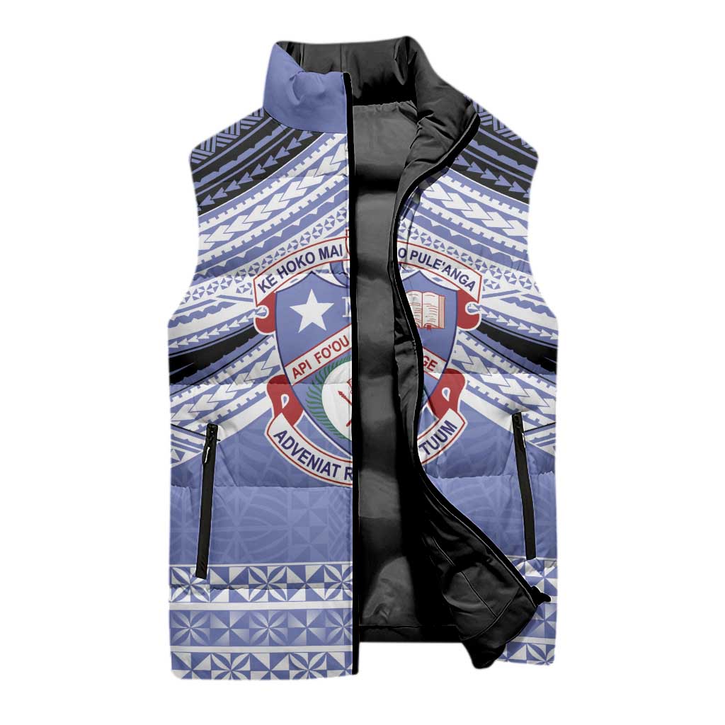 Personalised Tonga Apifoou College Sleeveless Puffer Jacket Polynesian Ngatu Tribal - Polynesian Pride