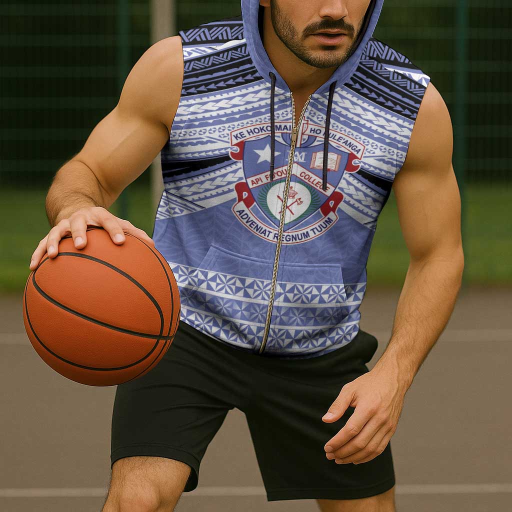 Personalised Tonga Apifoou College Sleeveless Zip Hoodie Polynesian Ngatu Tribal - Polynesian Pride