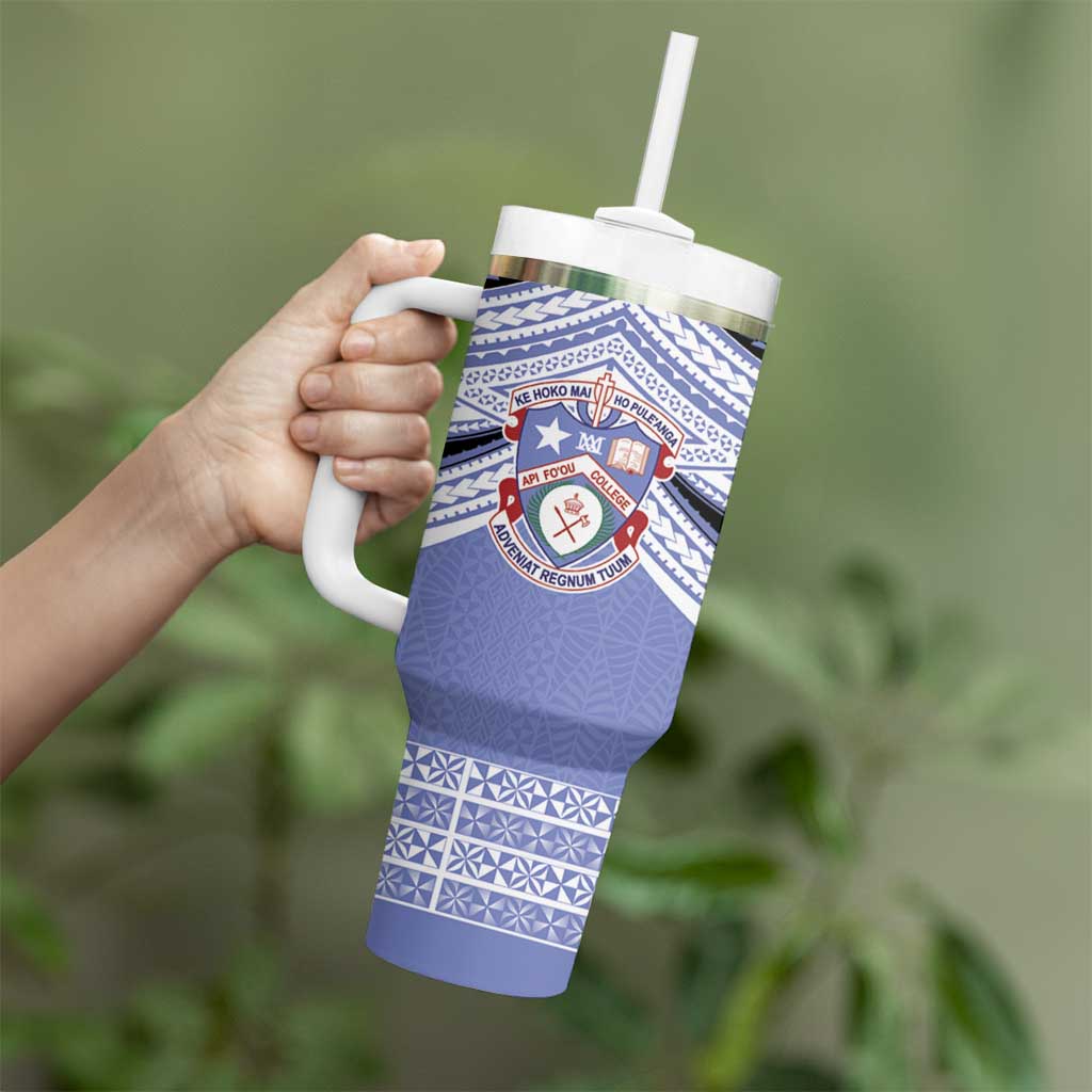 Personalised Tonga Apifoou College Tumbler With Handle Polynesian Ngatu Tribal