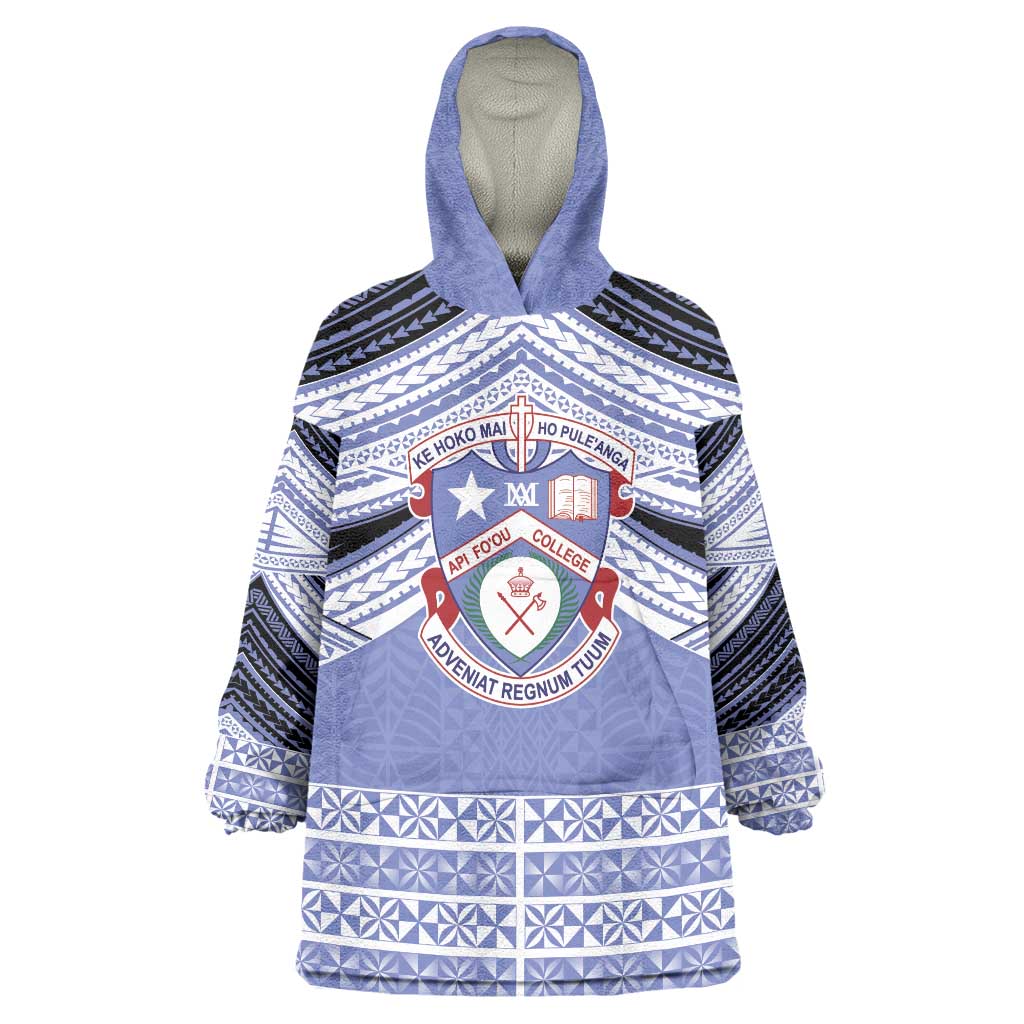 Personalised Tonga Apifoou College Wearable Blanket Hoodie Polynesian Ngatu Tribal